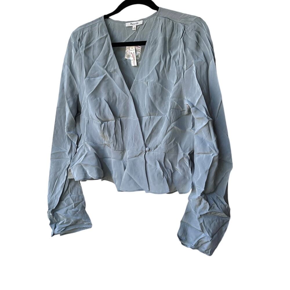 Madewell Dusty Blue Wrap Blouse - Picture 3 of 9